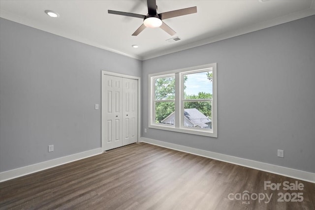 100 Boyette Dr Unit B, Albemarle, NC 28001 - unfurnished bedroom with dark wood finished floors, a closet, recessed lighting, and a ceiling fan
