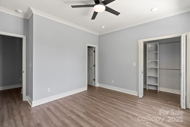 100 Boyette Dr Unit B, Albemarle, NC 28001 - unfurnished bedroom with crown molding, wood finished floors, ceiling fan, and recessed lighting