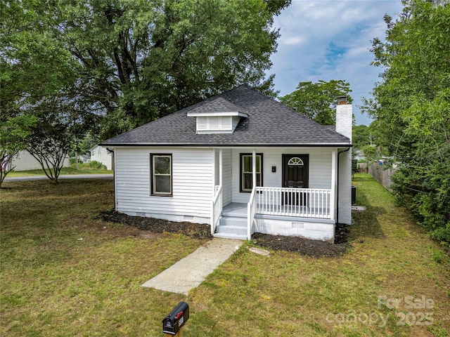 501 N Apple St Unit 103, Gastonia, NC 28054 - bungalow with covered porch, crawl space, a shingled roof, and a chimney