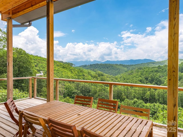 511 Emerald Mine Rd, Spruce Pine, NC 28777 - deck with a view of trees, a mountain view, and outdoor dining area