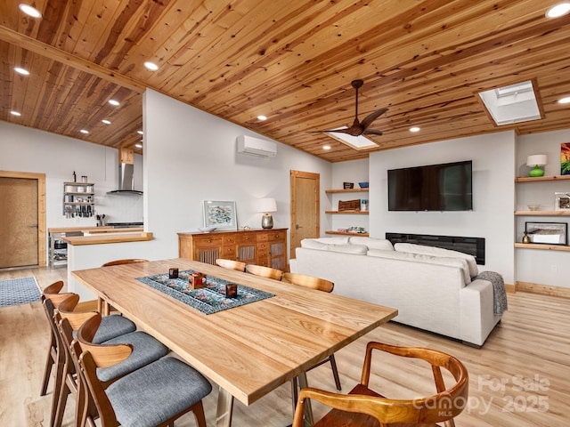 511 Emerald Mine Rd, Spruce Pine, NC 28777 - dining room featuring wooden ceiling, light wood-type flooring, recessed lighting, ceiling fan, and lofted ceiling
