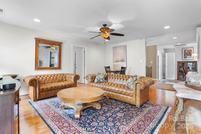 1902 4th Street Ct NW, Hickory, NC 28601 - living area featuring ceiling fan, light wood finished floors, and recessed lighting