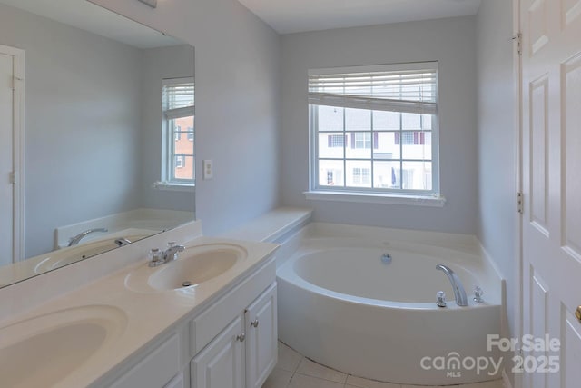 10011 Treeside Ln, Matthews, NC 28105 - full bath with plenty of natural light, double vanity, a bath, and tile patterned floors