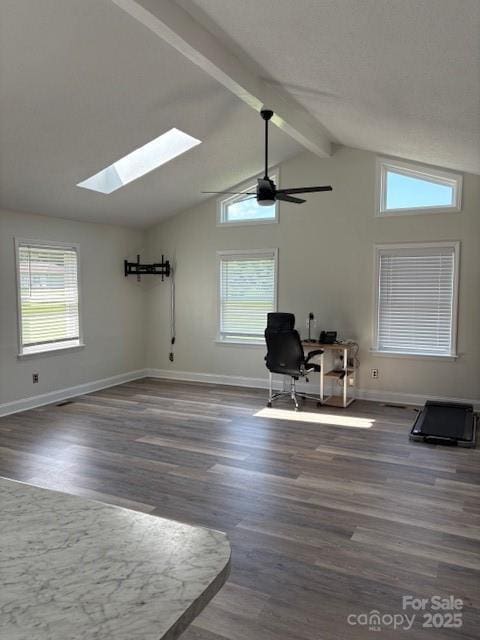 182 Redhawk Ln, Olin, NC 28660 - unfurnished office featuring a skylight, wood finished floors, and a ceiling fan