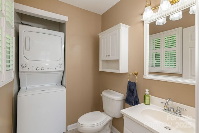 102 Boyd Dr Unit 7A, Flat Rock, NC 28731 - bathroom featuring stacked washer / drying machine and vanity