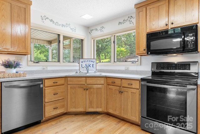 2066 Waterford Way, Morganton, NC 28655 - kitchen with stainless steel appliances, light countertops, plenty of natural light, light wood finished floors, and a textured ceiling