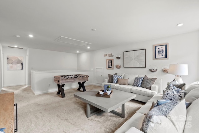 2589 Blue Sky Meadows Dr, Monroe, NC 28110 - carpeted living room featuring attic access and recessed lighting