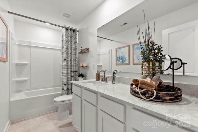 2589 Blue Sky Meadows Dr, Monroe, NC 28110 - full bathroom featuring vanity, shower / tub combo, and tile patterned flooring