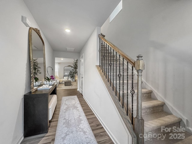 2807 Oldfield Dr, Monroe, NC 28110 - stairs with wood finished floors and recessed lighting