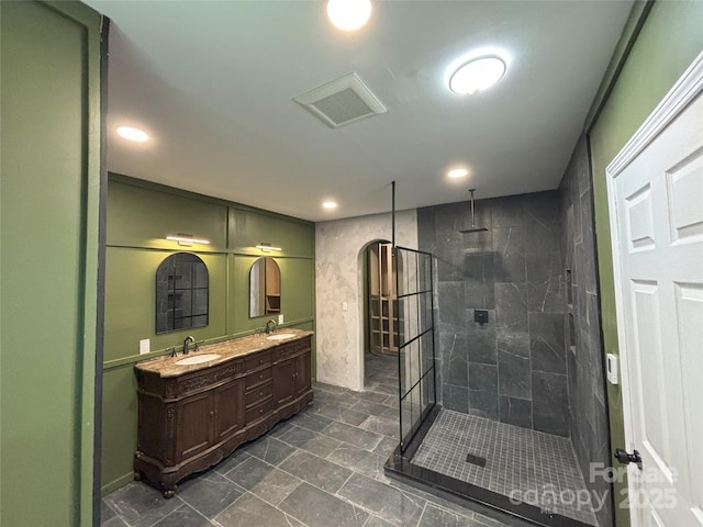 5335 NC-152 Hwy W, China Grove, NC 28023 - bathroom featuring a shower stall, double vanity, and recessed lighting