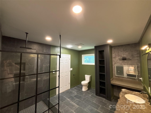 5335 NC-152 Hwy W, China Grove, NC 28023 - bathroom with a stall shower, vanity, and recessed lighting