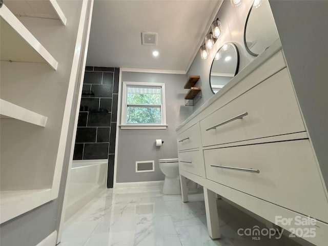 5335 NC-152 Hwy W, China Grove, NC 28023 - full bathroom featuring marble look tile flooring, vanity, shower / tub combination, and recessed lighting