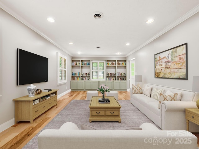 1411 Kensington Rd Unit C-1, Hendersonville, NC 28791 - living area featuring crown molding, light wood-style flooring, and recessed lighting