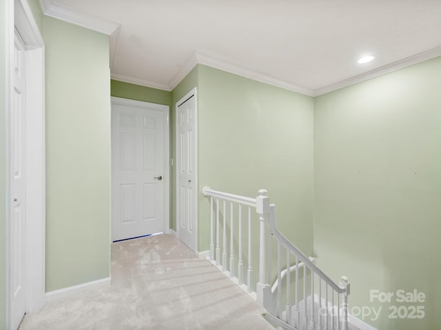 1411 Kensington Rd Unit C-1, Hendersonville, NC 28791 - hallway featuring an upstairs landing, crown molding, carpet, and recessed lighting
