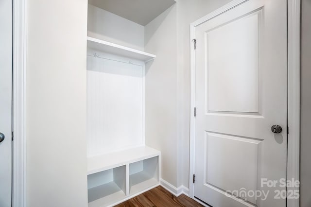1700 Honey Trl, Monroe, NC 28112 - mudroom featuring dark wood-style flooring and baseboards