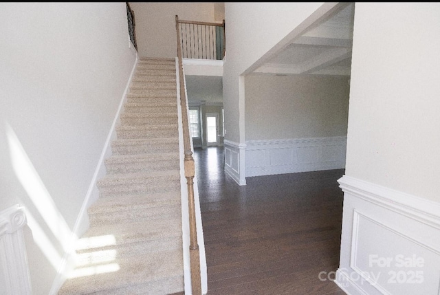 128 Carolina Ash Ln, Mooresville, NC 28117 - stairway with wainscoting and wood finished floors