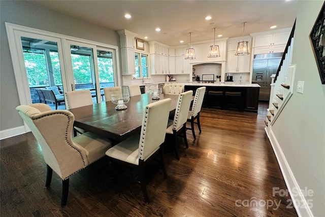7816 Clovervale Dr, Waxhaw, NC 28173 - dining room with dark wood-style flooring, recessed lighting, and stairs