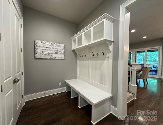 7816 Clovervale Dr, Waxhaw, NC 28173 - mudroom featuring dark wood-style floors and recessed lighting