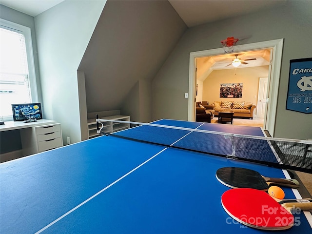 7816 Clovervale Dr, Waxhaw, NC 28173 - playroom with lofted ceiling and a ceiling fan