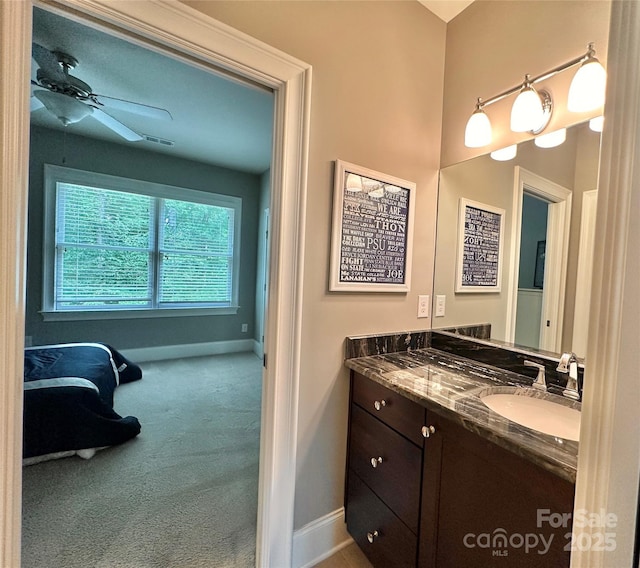 7816 Clovervale Dr, Waxhaw, NC 28173 - bathroom with vanity and ceiling fan