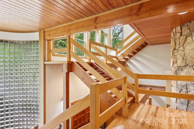 295 Dills Rd, Bryson City, NC 28713 - staircase with wood ceiling and wood finished floors