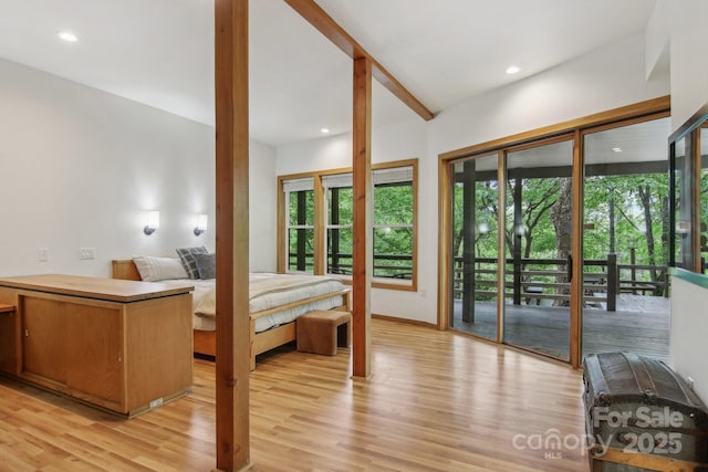 295 Dills Rd, Bryson City, NC 28713 - bedroom with access to outside, light wood-style flooring, and recessed lighting
