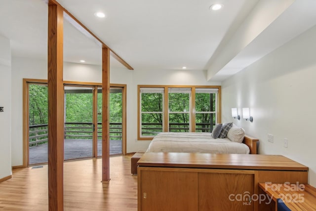 295 Dills Rd, Bryson City, NC 28713 - bedroom featuring access to outside, wood finished floors, and recessed lighting