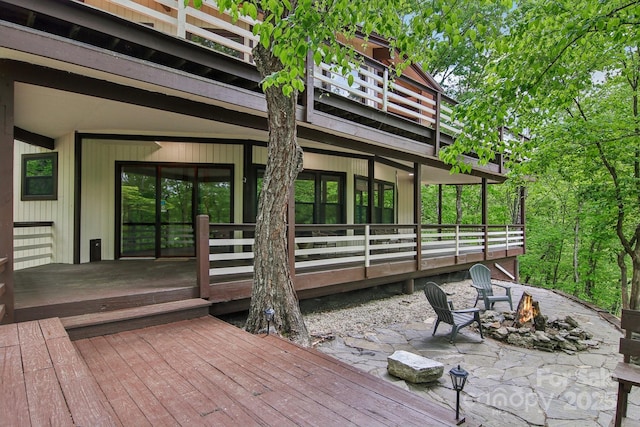 295 Dills Rd, Bryson City, NC 28713 - wooden terrace featuring a fire pit
