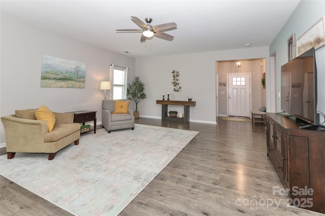 201 Fesperman Cir, Troutman, NC 28166 - living area with wood finished floors and a ceiling fan