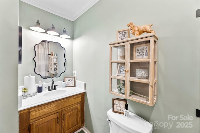 339 Deep Forest Ct, Gastonia, NC 28056 - half bathroom featuring vanity and crown molding