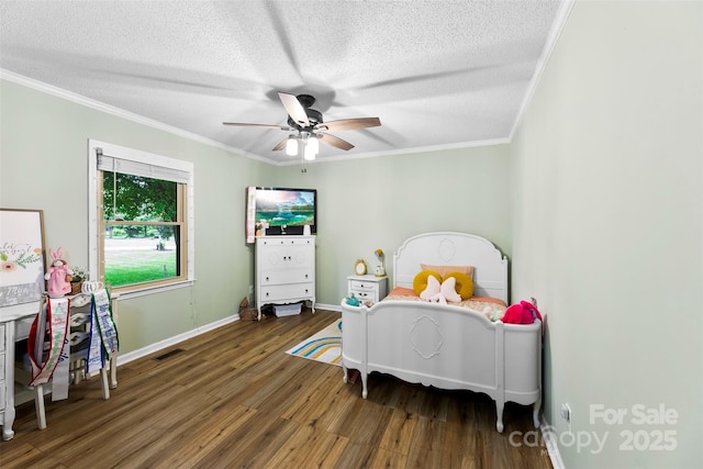 339 Deep Forest Ct, Gastonia, NC 28056 - bedroom featuring wood finished floors, a textured ceiling, ornamental molding, and ceiling fan