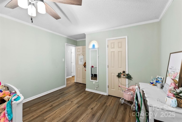 339 Deep Forest Ct, Gastonia, NC 28056 - home office with wood finished floors, ceiling fan, crown molding, and a textured ceiling