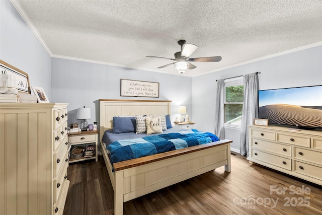 339 Deep Forest Ct, Gastonia, NC 28056 - bedroom featuring a textured ceiling, ornamental molding, wood finished floors, and ceiling fan