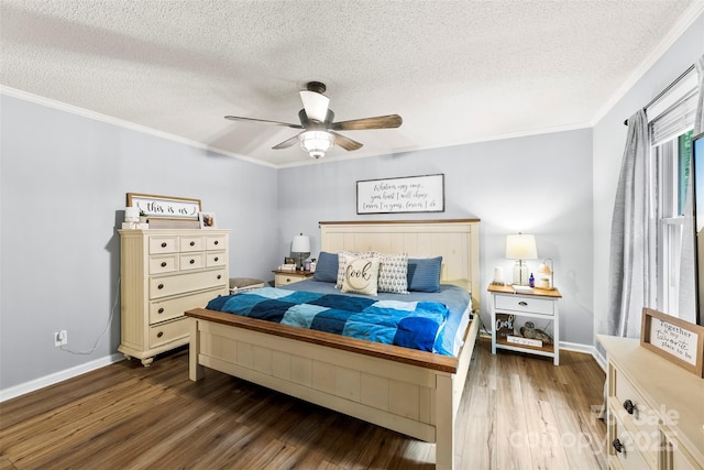 339 Deep Forest Ct, Gastonia, NC 28056 - bedroom with a textured ceiling, wood finished floors, ornamental molding, and ceiling fan