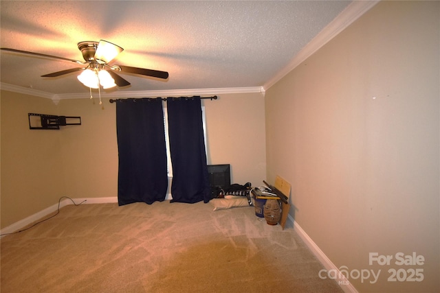 6264 Burnhurst Ln, Denver, NC 28037 - unfurnished room with ornamental molding, light colored carpet, a ceiling fan, and a textured ceiling