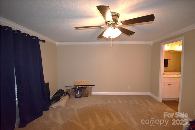 6264 Burnhurst Ln, Denver, NC 28037 - carpeted empty room featuring ornamental molding, ceiling fan, and a textured ceiling