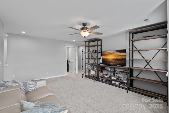 161 Oxford Dr, Mooresville, NC 28115 - unfurnished living room featuring a ceiling fan, carpet, and recessed lighting