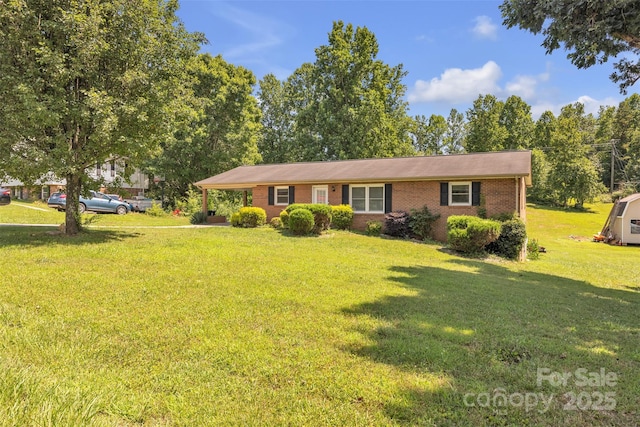 369 Birch Circle Dr, Hudson, NC 28638 - ranch-style house featuring a front lawn, brick siding, and an attached carport