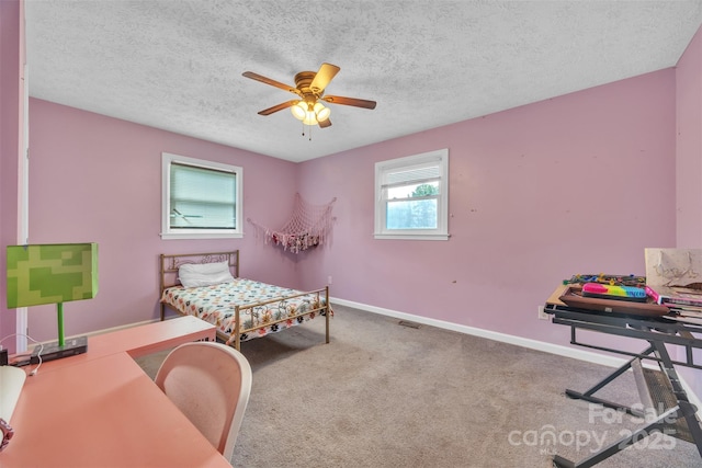 369 Birch Circle Dr, Hudson, NC 28638 - bedroom with carpet floors, a textured ceiling, and a ceiling fan