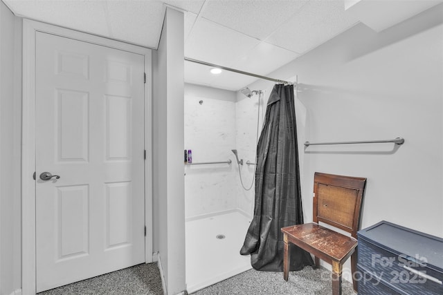 369 Birch Circle Dr, Hudson, NC 28638 - bathroom with a shower stall, recessed lighting, and a paneled ceiling