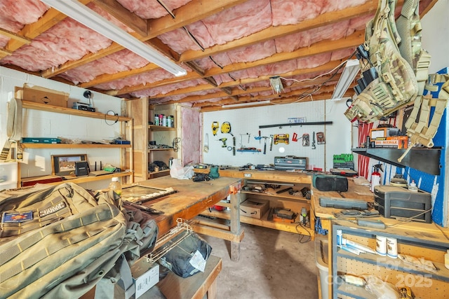 369 Birch Circle Dr, Hudson, NC 28638 - miscellaneous room featuring a workshop area, concrete flooring, and concrete block wall
