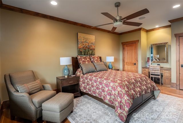 14 Clear Fork Ln, Fairview, NC 28730 - bedroom featuring ornamental molding, light wood finished floors, recessed lighting, and ceiling fan