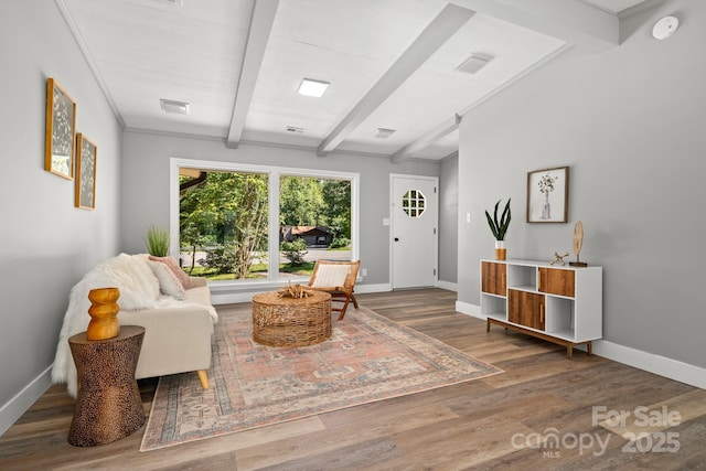 6672 Brevard Rd, Etowah, NC 28729 - sitting room with wood finished floors and beamed ceiling