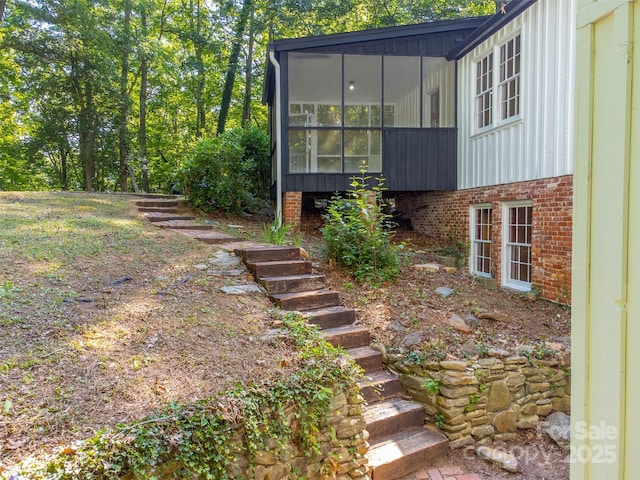 197 Briar Patch Rd, Cullowhee, NC 28723 - view of yard featuring a sunroom and stairway