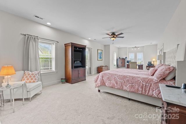 543 Muirfield Way, Salisbury, NC 28144 - bedroom with light carpet, recessed lighting, and a ceiling fan