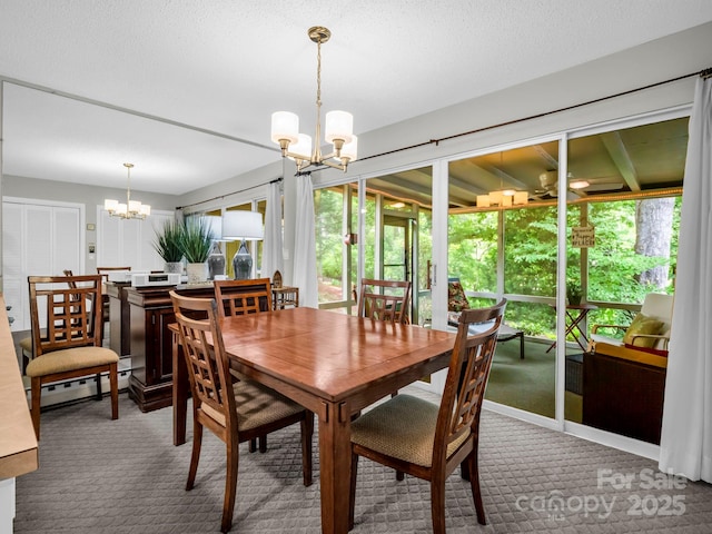 140 W Lake Dr Unit 301, Lake Lure, NC 28746 - dining space featuring a chandelier, a baseboard heating unit, and carpet floors