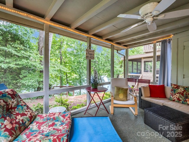 140 W Lake Dr Unit 301, Lake Lure, NC 28746 - sunroom with a ceiling fan, outdoor dining area, and an outdoor living space