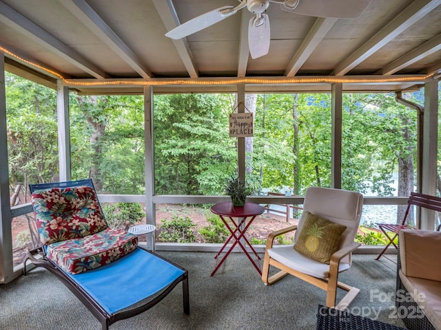 140 W Lake Dr Unit 301, Lake Lure, NC 28746 - sunroom / solarium featuring a ceiling fan and beamed ceiling