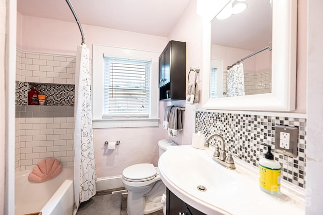 122 15th Ave NW, Hickory, NC 28601 - bathroom with vanity, shower / tub combo with curtain, and tasteful backsplash