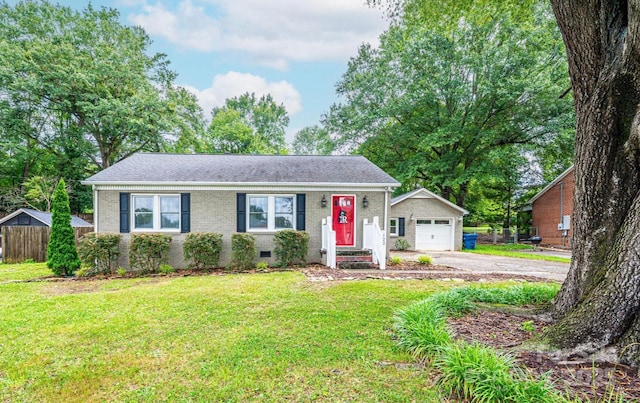 122 15th Ave NW, Hickory, NC 28601 - view of front facade featuring an outdoor structure, a garage, driveway, brick siding, and crawl space